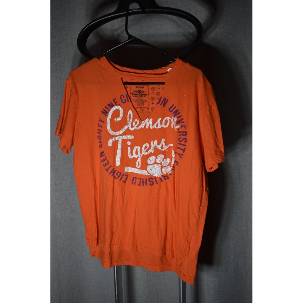 Three Square Clemson Tigers Orange Cutout V-Neck Graphic T-Shirt Womens Medium